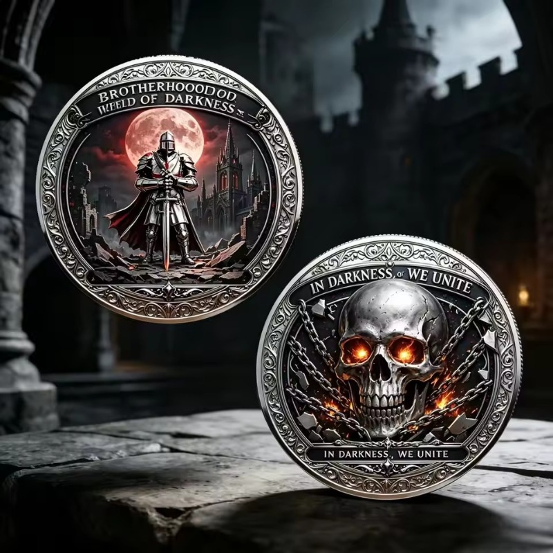 Token Coin Mechanism - Dunkle Bruderschaft Mittelalterlicher Ritter Totenkopf Herausforderungsmünze